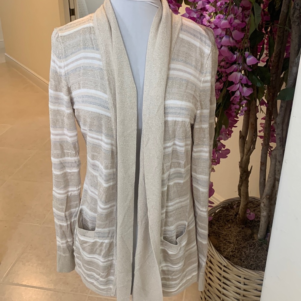 Sparkly beige and gray striped cardigan